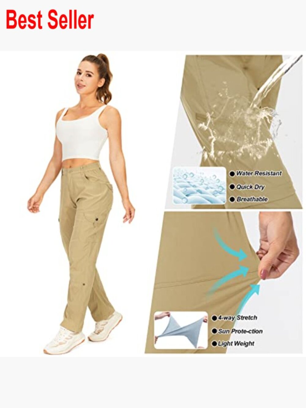 Convertible Hiking Cargo Pants Quick Dry UPF50+ Waterproof Capri - Picture 4 of 7
